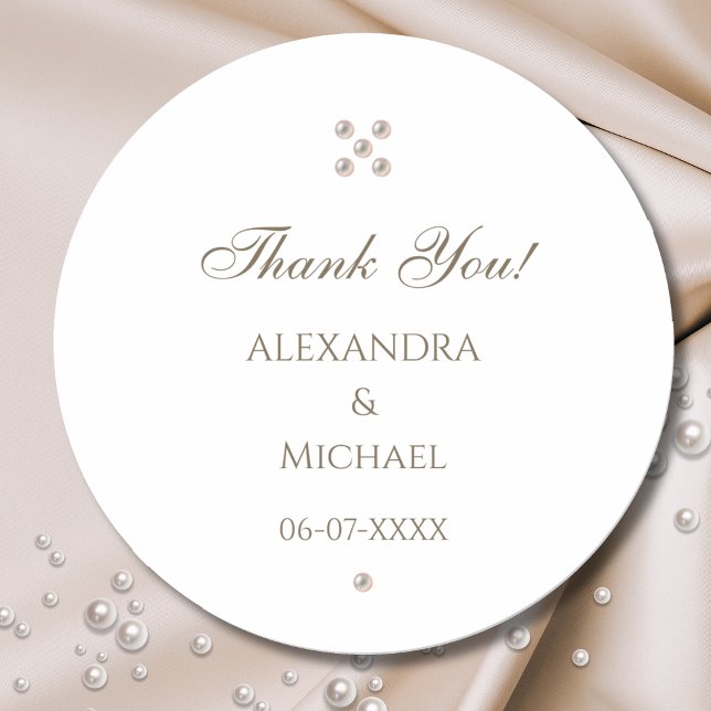 Sticker Rond Elégant Mariage Pearl Merci (Créateur téléchargé)