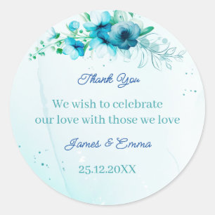 Sticker Rond Elégant Mariage personnalisé Fleur Bleue