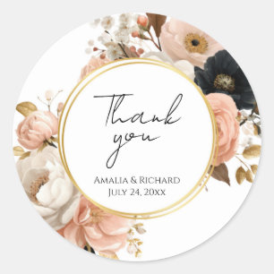Sticker Rond Élégant Mariage Personnalisé “Merci”