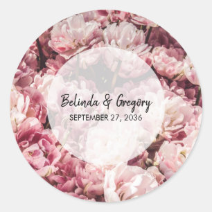 Sticker Rond Élégant Mariage Pink Peonies