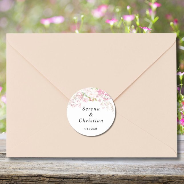 Sticker Rond Élégant Mariage rose (Créateur téléchargé)