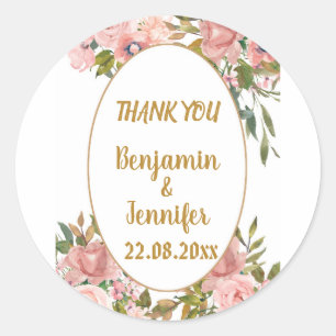 Sticker Rond Élégant Mariage rose de verdure
