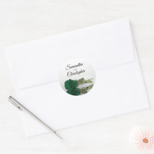 Sticker Rond Élégant Mariage Rose vert émeraude en miroir