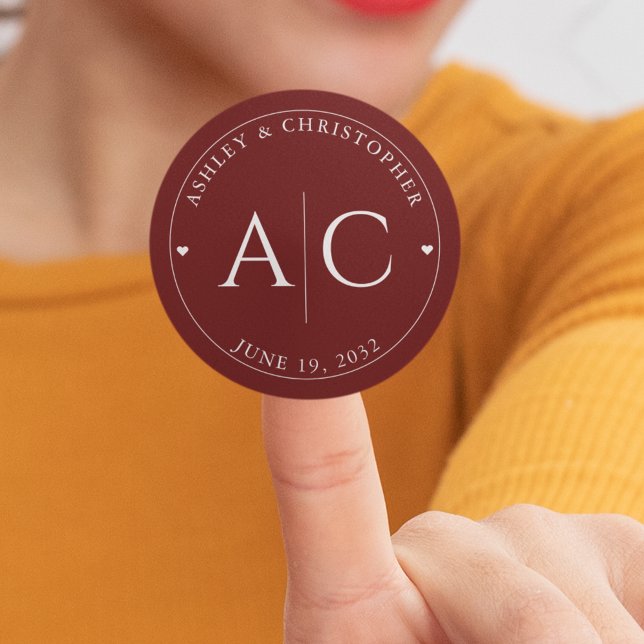 Sticker Rond Élégant Mariage rouge Crimson moderne (Créateur téléchargé)