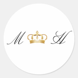Sticker Rond Élégant Mariage Royal Gold Crown