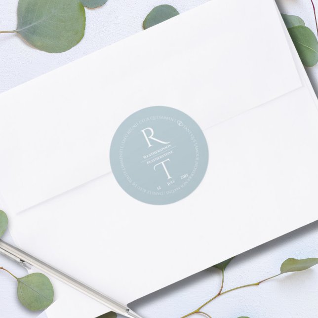 Sticker Rond Élégant Mariage simple gris blanc (Créateur téléchargé)