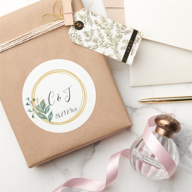 Sticker Rond Élégant Mariage simple vert Eucalyptus (Cadeaux)