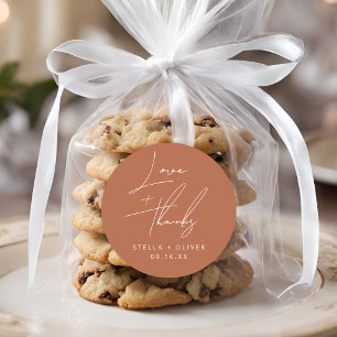 Sticker Rond Élégant Mariage Terracotta Rustique Amour + Merci