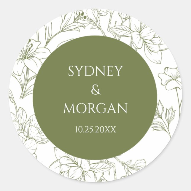 Sticker Rond Élégant Mariage végétal floral Sage vert (Devant)