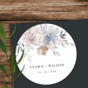 Sticker Rond Elégant marine Blush Aquarelle Floral Mariage