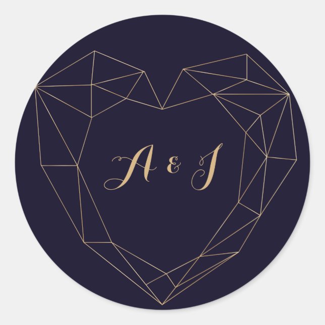 Sticker Rond Elegant Marine Gold Mariage de cadre cardiaque géo (Devant)