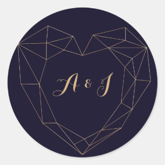 Sticker Rond Elegant Marine Gold Mariage de cadre cardiaque géo