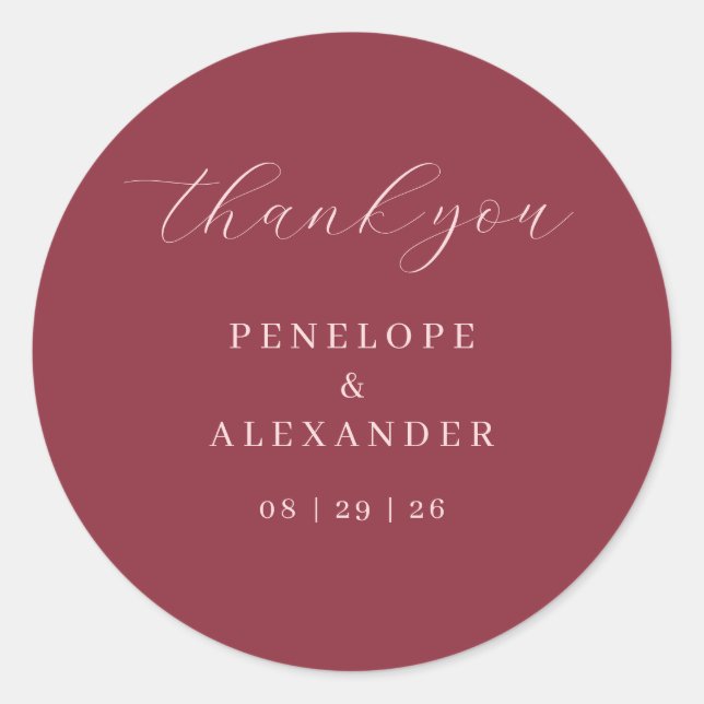 Sticker Rond Elegant Maroon Calligraphy Thank You (Devant)