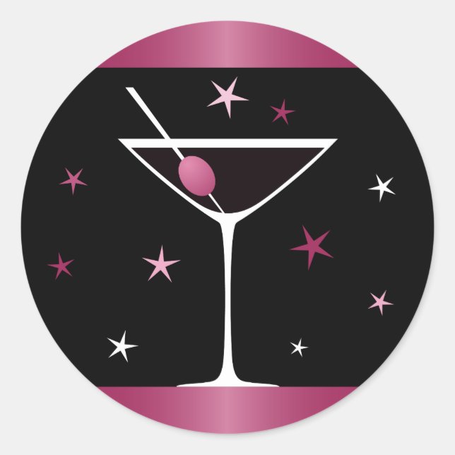 Sticker Rond Elégant martini cocktail verre fuchsia noir (Devant)
