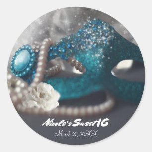 Sticker Rond Elégant Masquerade Masque & Pearls Party Favoriser