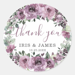 Sticker Rond Élégant Mauve Plum violet Mariage floral