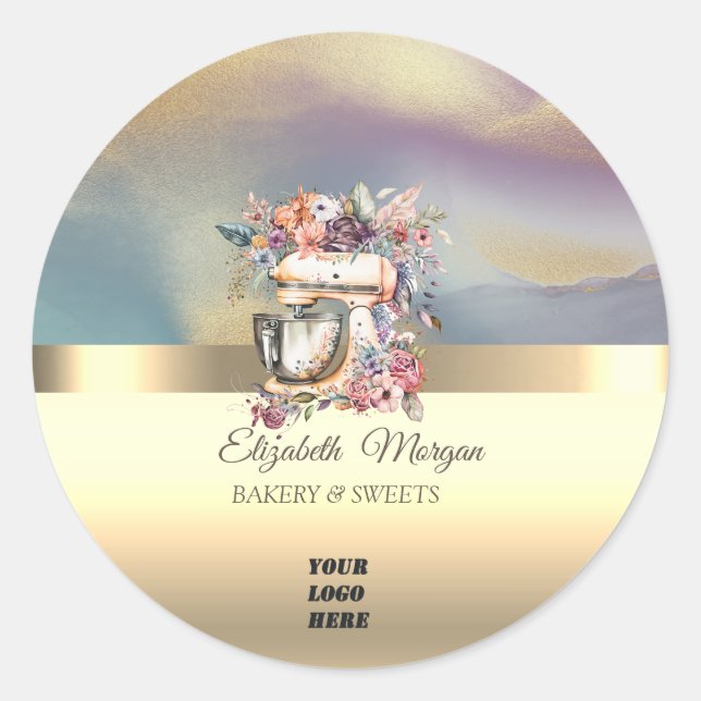 Sticker Rond Élégant mélange floral boulangerie Or votre logo (Devant)