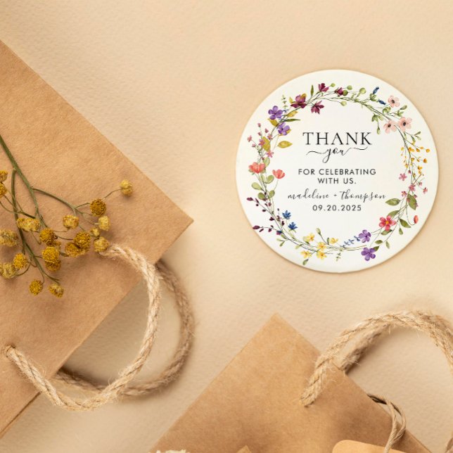 Sticker Rond Élégant Merci à fleurs sauvages en floraison (Créateur téléchargé)