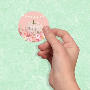 Sticker Rond Élégant Merci Citrouille