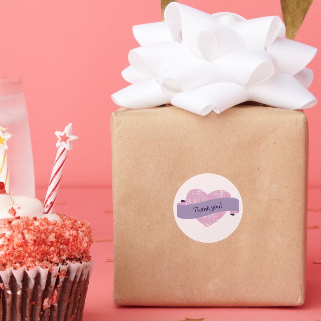 Sticker Rond Élégant Merci de coeur rose-bleu (Fête)