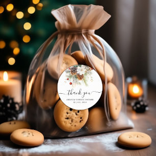 Sticker Rond Élégant Merci de Fête des mariées À feuillage pers