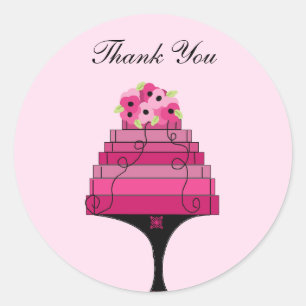 Sticker Rond Élégant Merci de gâteau rose