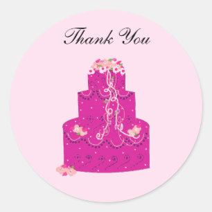 Sticker Rond Élégant Merci de gâteau rose
