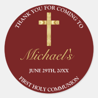 Sticker Rond Elégant Merci de la première communion de la Croix