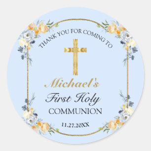 Sticker Rond Élégant Merci de la Sainte Communion Florale de Pê