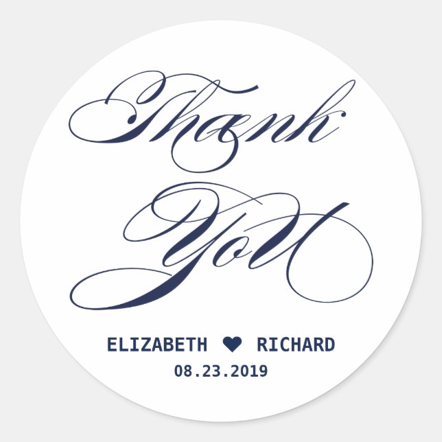 Sticker Rond Élégant Merci de script Mariage personnalisé (Devant)