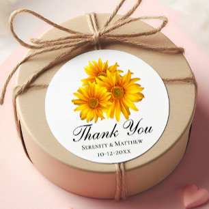 Sticker Rond Élégant Merci de tournesol Mariage fleuri jaune