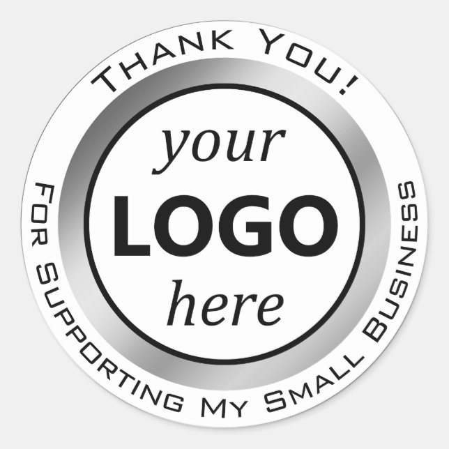 Sticker Rond Élégant Merci en acier gris argent Votre logo ici (Devant)