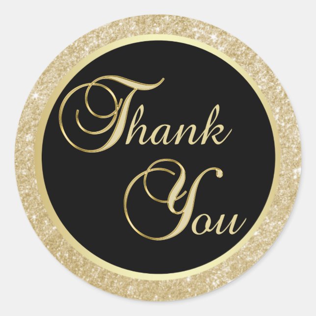 Sticker Rond Elégant Merci en or noir (Devant)
