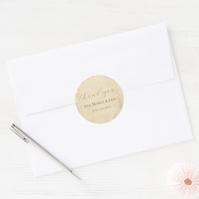 Sticker Rond Élégant Merci Mariage Hors Blanc (Enveloppe)