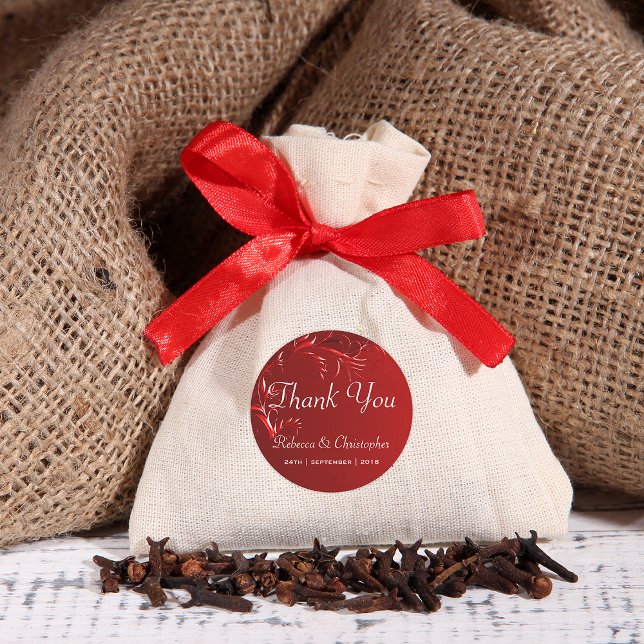 Sticker Rond Élégant Merci Mariage rouge (Créateur téléchargé)