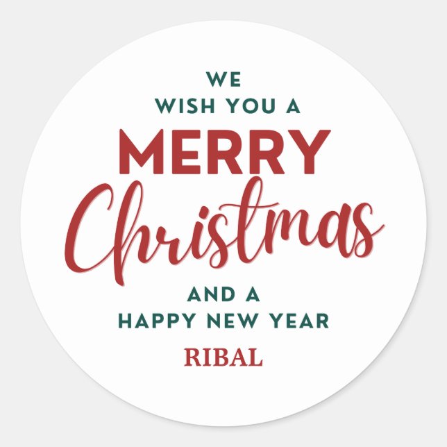 Sticker Rond Elegant Merry Christmas & Happy New Year  (Devant)