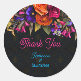 Sticker Rond Elegant Mexican flowers wedding thank you