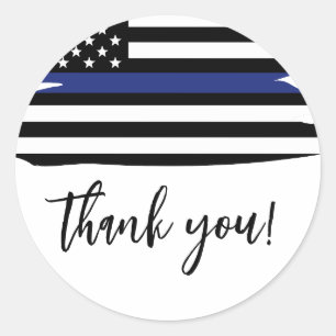 Sticker Rond Elégant Mince Ligne Bleue Police Officier Merci