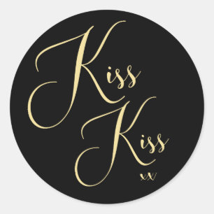 Sticker Rond Élégant minimal Gold Script Police Kiss Kiss Sing