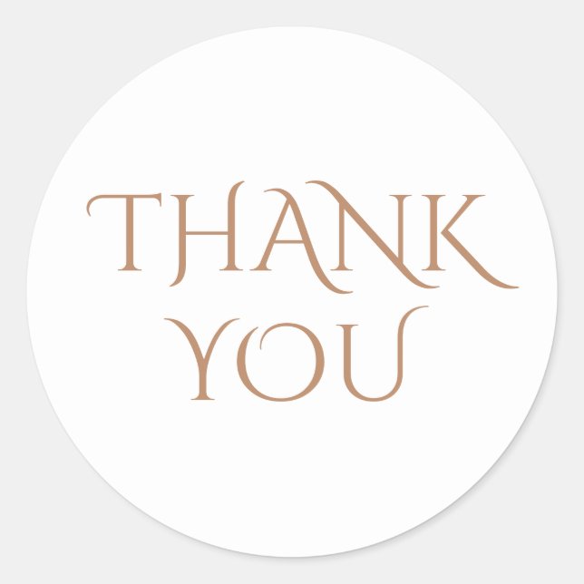 Sticker Rond Elegant & Minimalist White & Brown Thank You  (Devant)
