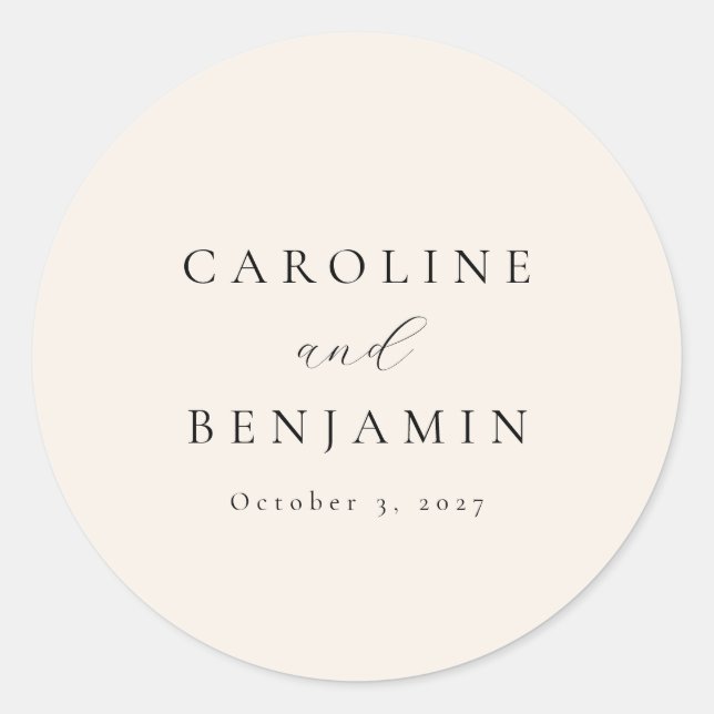 Sticker Rond Élégant minimaliste crème ivoire Mariage de callig (Devant)