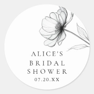 Sticker Rond Élégant Minimaliste Dessin Floral Baby Shower Mari