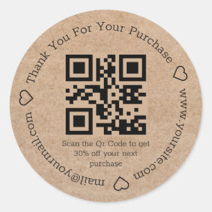 Sticker Rond élégant minimaliste merci business qr code kraft