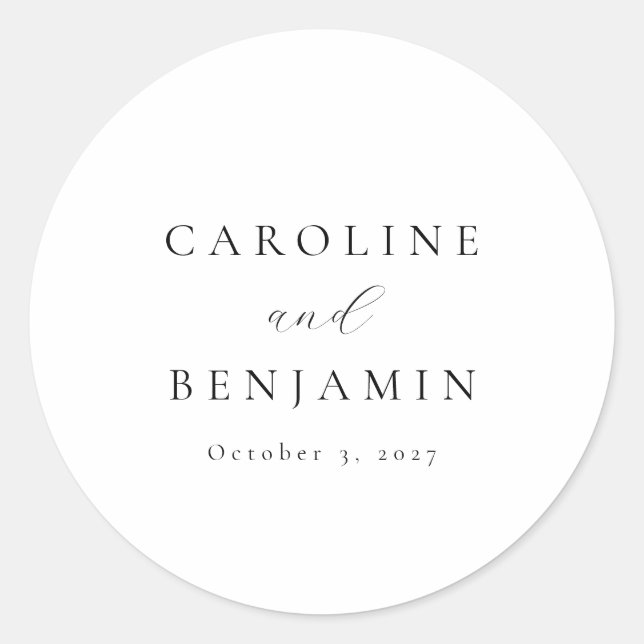 Sticker Rond Élégant minimaliste noir blanc Mariage de calligra (Devant)