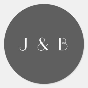 Sticker Rond Élégant minimaliste noir blanc Mariage Monogramme