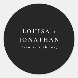Sticker Rond Élégant minimaliste noir Mariage personnalisé