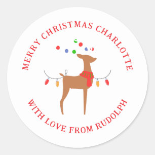 Sticker Rond Élégant minimaliste renne Noël Nom de famille