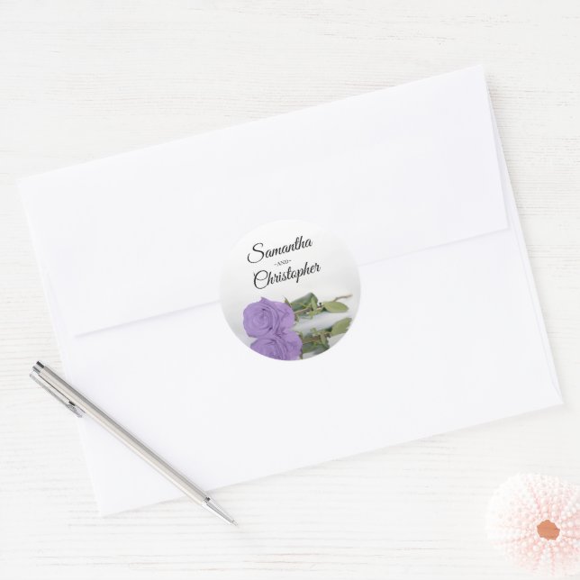 Sticker Rond Élégant miroir Lavande violet Rose Mariage (Enveloppe)