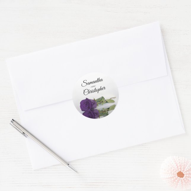 Sticker Rond Élégant Mirored Royal Purple Rose Mariage (Enveloppe)