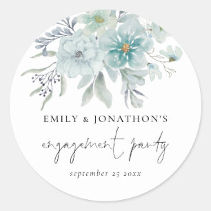 Sticker Rond Elégant Mist Turquoise Blue Floral